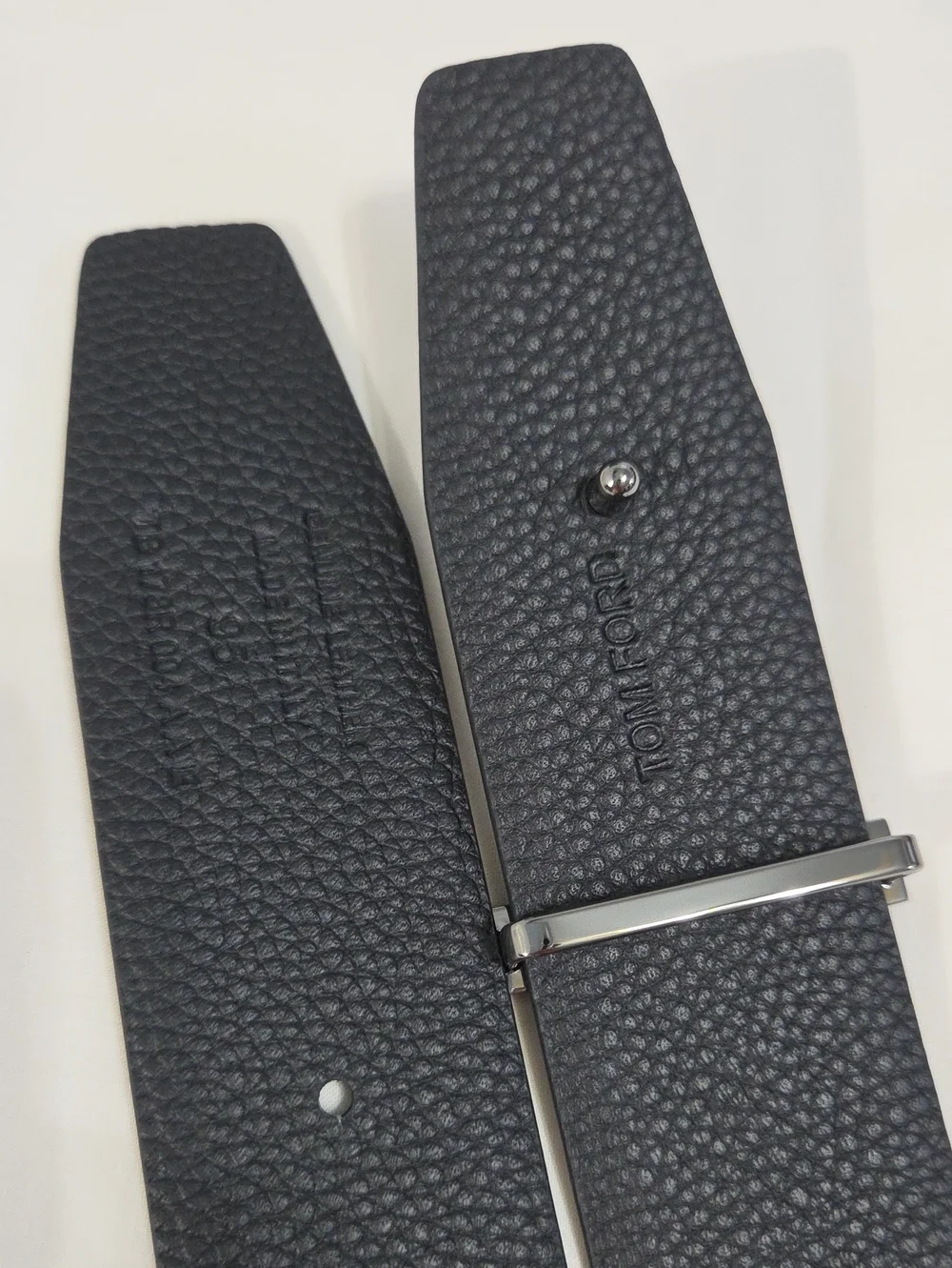 Tom Ford Black & Brown Leather Belt with Black Chrome T Accent